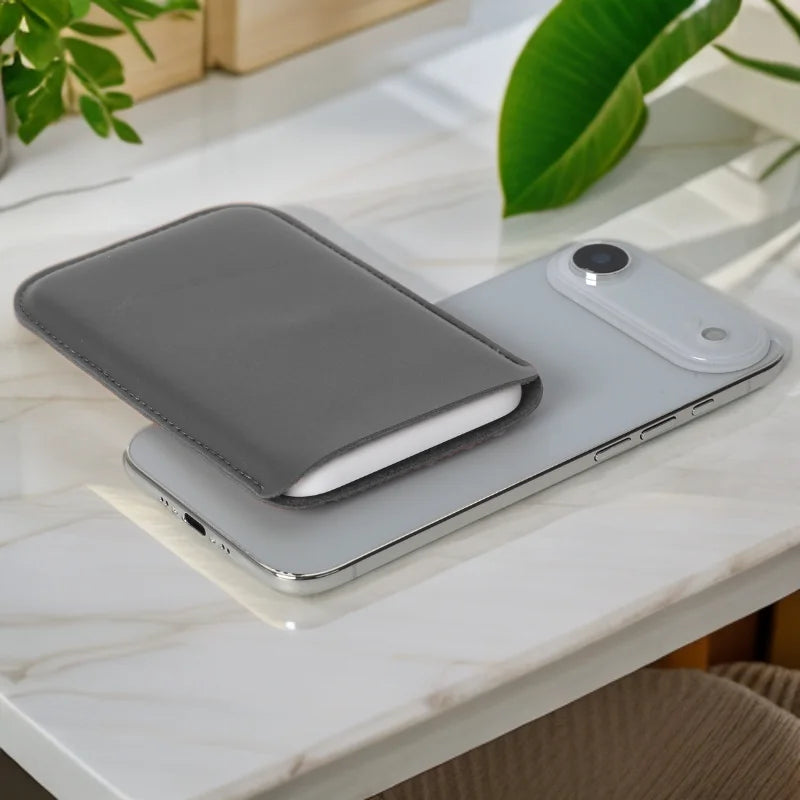 Power Bank Cover Pouch Leather Case for iPhone 17 Air Magsafe External Battery Cover PU Leather Case For iPhone 17 Air Power Ban