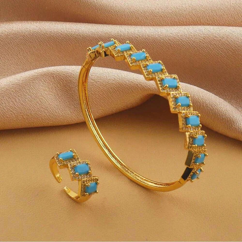 2 pieces/set of bracelets+ring micro inlaid with zircon light luxury multi-color zircon personalized copper gold-plated women's