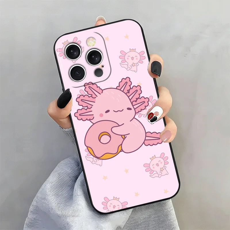 Soft Silicone Phone Case for iPhone 15 16 17 Pro Max Axolotl Cartoon Cute Shell 17E 16E 14 Plus 13 Mini 12 11 Air 7 SE 8 Cover