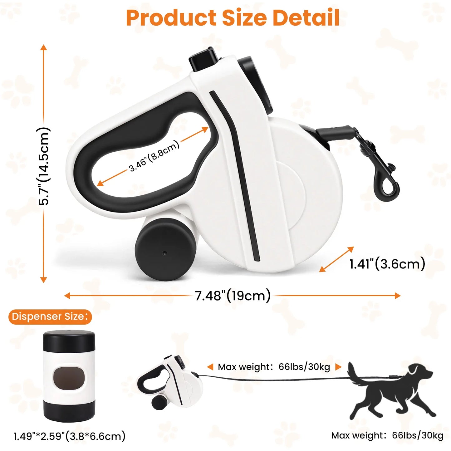 16ft USB LED Retractable Dog Leash, Reflective & Tangle-Free with Poop Bag Holder for Night Safety, Black