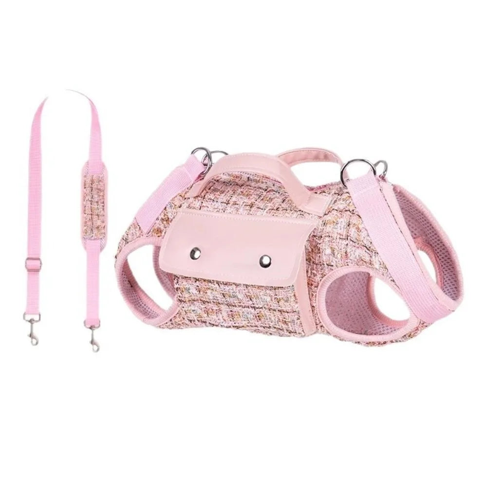 Stylish Dog Horizontal Backpack with Leash Handle Elegant Pet Traction Backpack Breathable Edge-wrapped Cat Carrier Bag