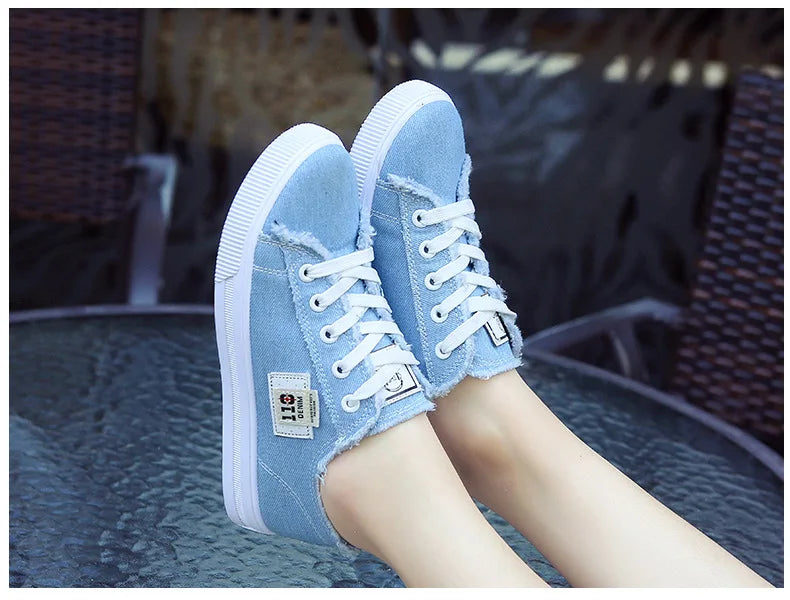 Outdoor Walking Trainers Women Running Shoes Summer Fashion White Canvas  Lace-Up Breathable Jogging Casual Sneakers