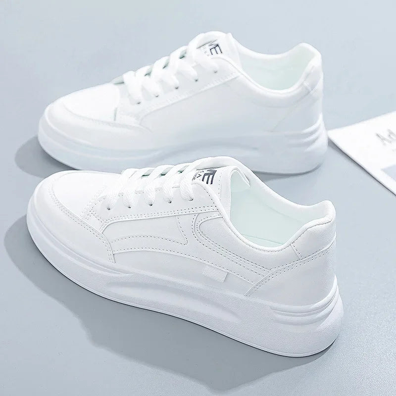 Women's Shoes Platform Sneakers Lace-Up Women Running Shoes Outdoor Breathable Tennis Shoes PU Leather White Casual Shoe 2025