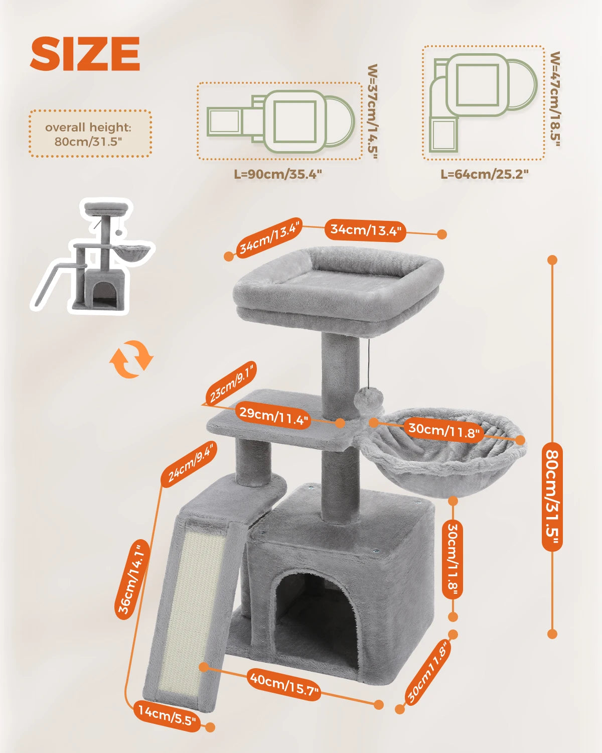 Small Cat Tree Cat Tower with Natural Sisal Scratching Post,Spacious Top Perch,Privite Cat Condo Perfect for Indoor Cats,Cat Toy