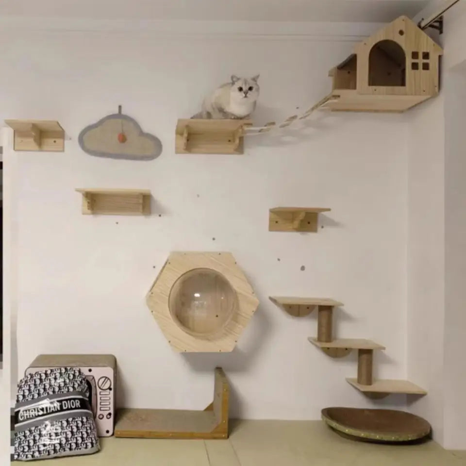 Cat Climbing Shelves Wall Mounted Cat Tree Sisal Scratching Post Cats Hammock House Jumping Platform Rope Ladder Pet Furniture