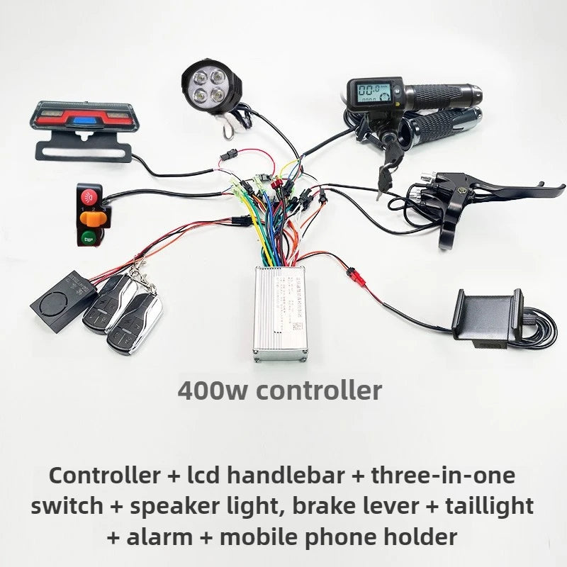E-Bike Scooter Controller Kit 48V-60V 400W 15-18A Compatible Full Wire Harness for Electric Bicycle Conversion Braking System
