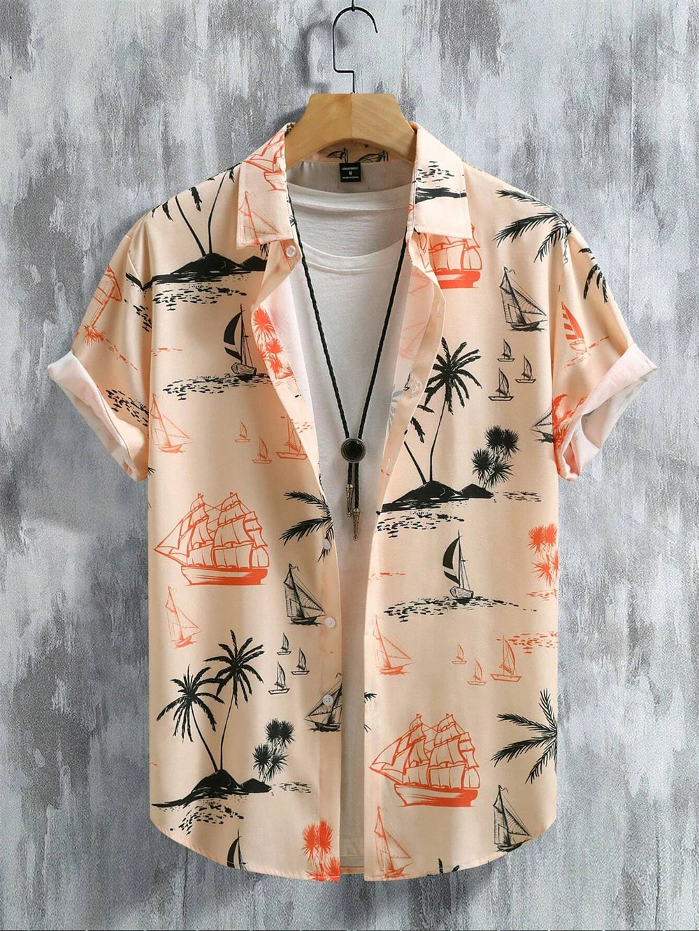 Men's Coconut Tree Graphic Print Short Sleeve Lapel Shirt Tops Men's Casual Button down Shirts Clothing Versatile Shirts