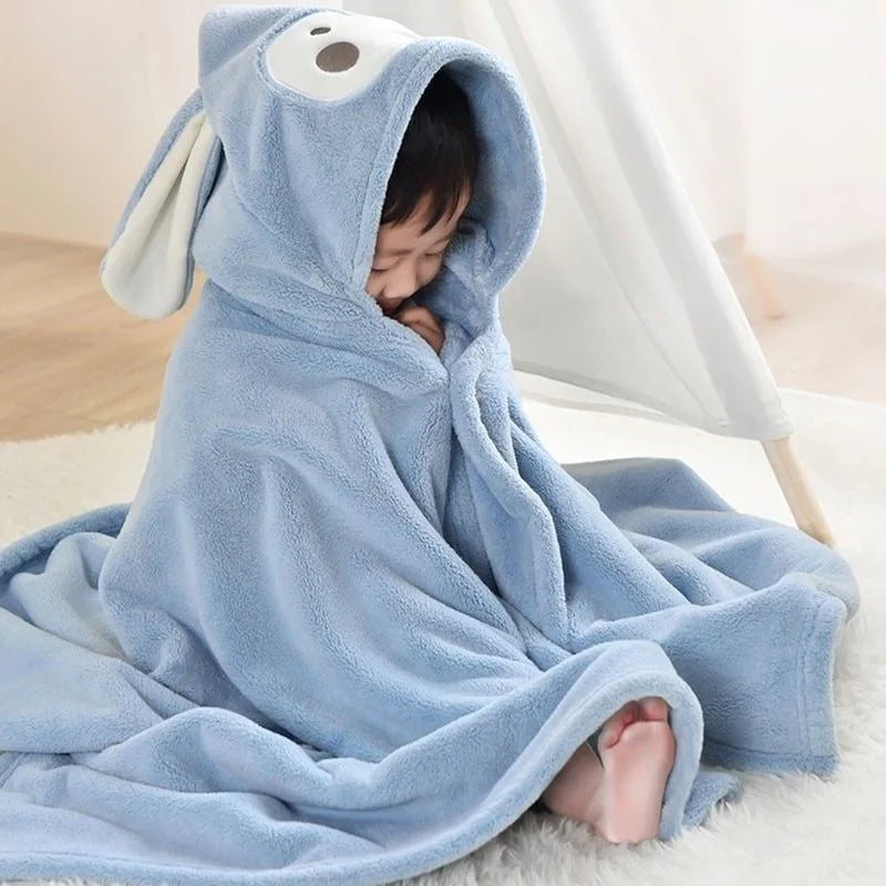 Children Hooded Bath Towel Coral Fleece Super Absorbent Quick Dry Soft Cartoon Cape Towel For Baby Bathroom