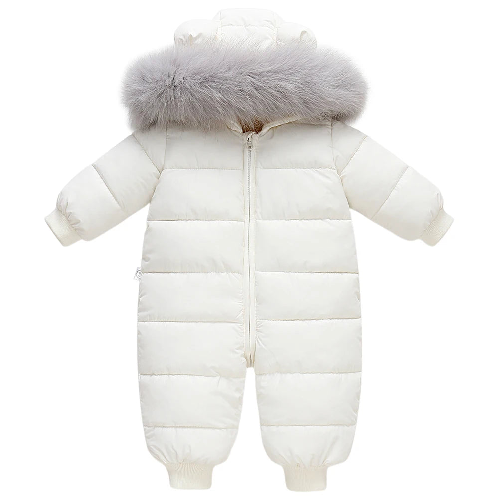 Baby Fur Hooded Jumpsuit,Waterproof -30 Degrees Snowsuits,Toddler Children's Winter Overalls,Infant Boys Girls Down Jacket 1-3T