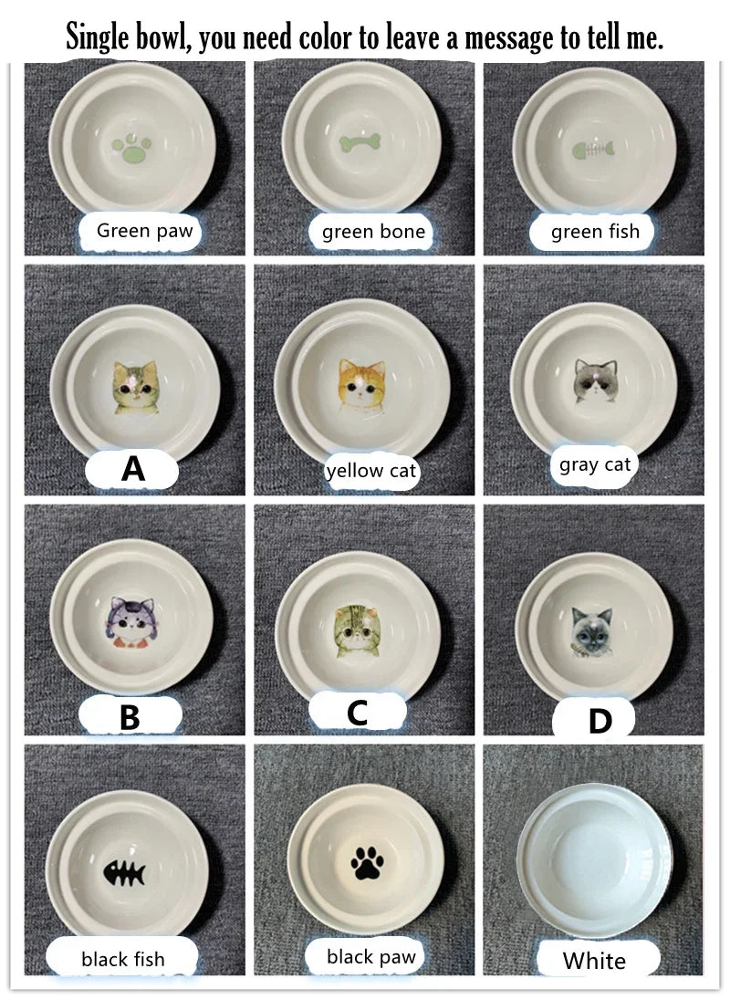 Ceramic Cat Bowl Cat Food Feeder Dog Bowls Drinking Water Bowl Cervical Protection Pet Supplies Ceramic Double Cat Bowls