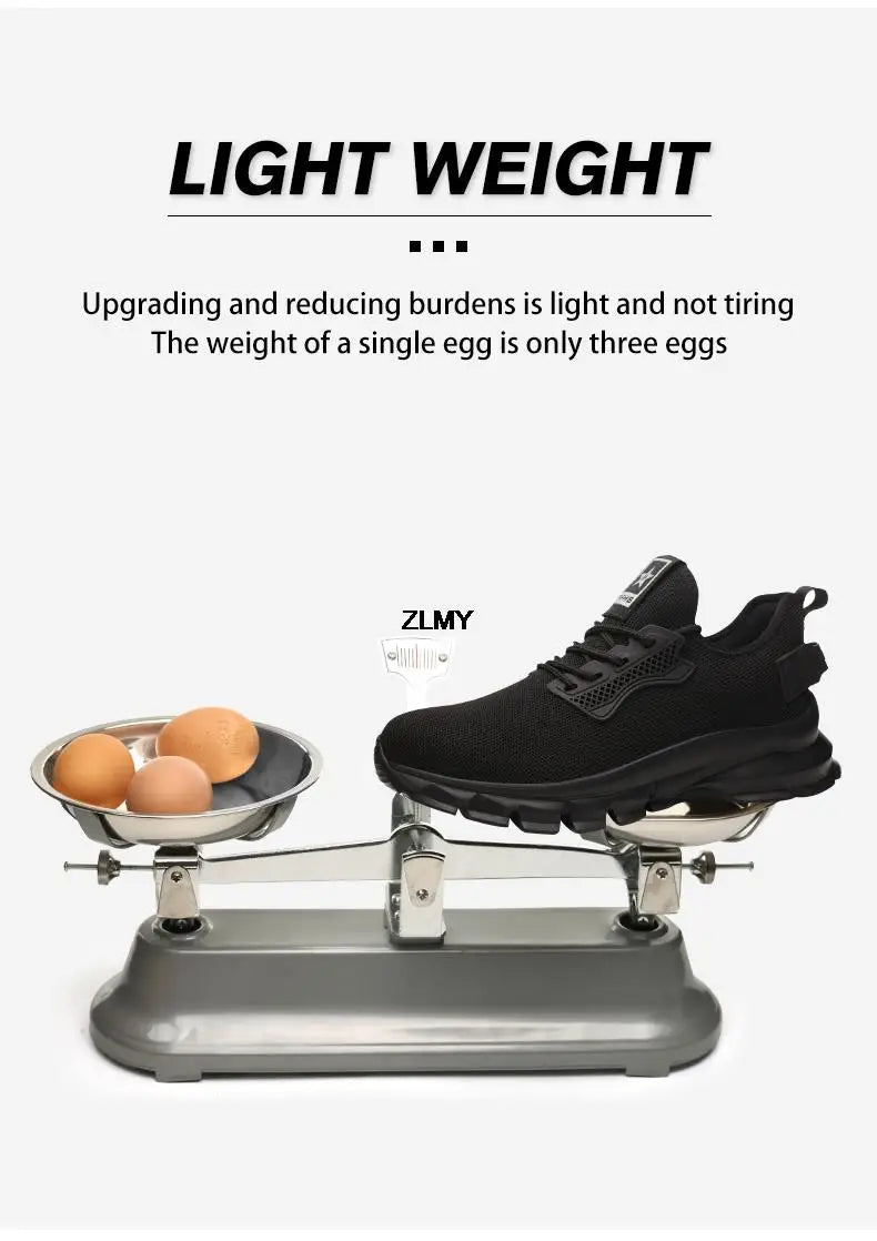 Black Safety Shoes Men Steel Toe Sneakers Lightweight Puncture Proof Work Safety Boots Man Breathable Working Shoes Anti-smash