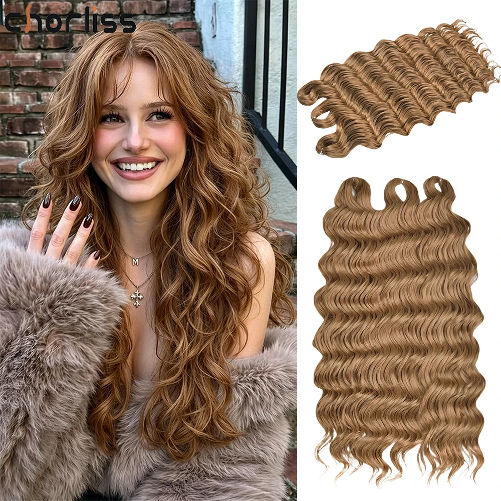 Anna Curl Synthetic Braiding Hair Loose Deep Wave 24 Inch Crochet Hair Extensions Water Wave Twist Pink Color Hair for Women