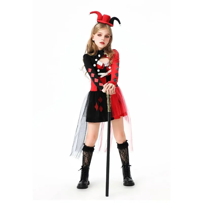 Halloween Cosplay Costumes Horror Clown Dresses Pants Headwear Clothes Sets Carnival Theme Party Role Playing Outfits for Girls