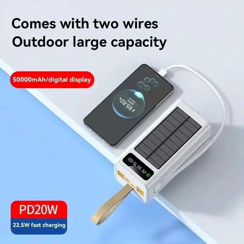 Lenovo 500000mAh Power Bank Large Capacity Portable LED Light Solar External Battery Four Interface Charger Powerbank 2026