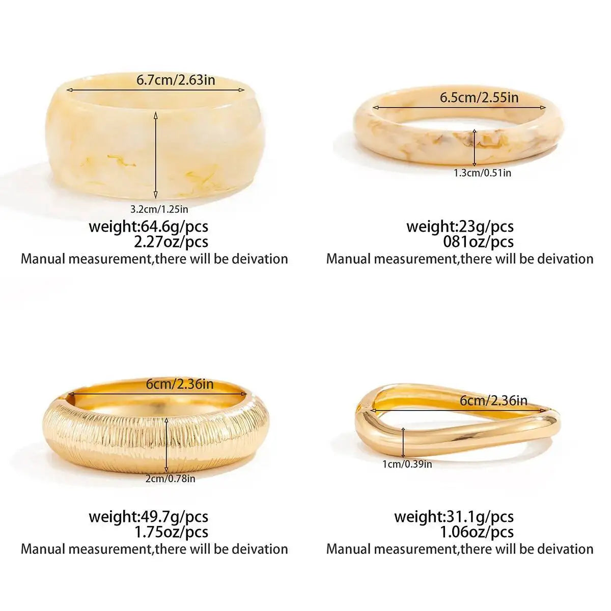 KunJoe Bohemian Stackable Off White Resin Acrylic Bracelet Women Vintage Geometric Round Metal Bangle Bracelet Fashion Jewelry