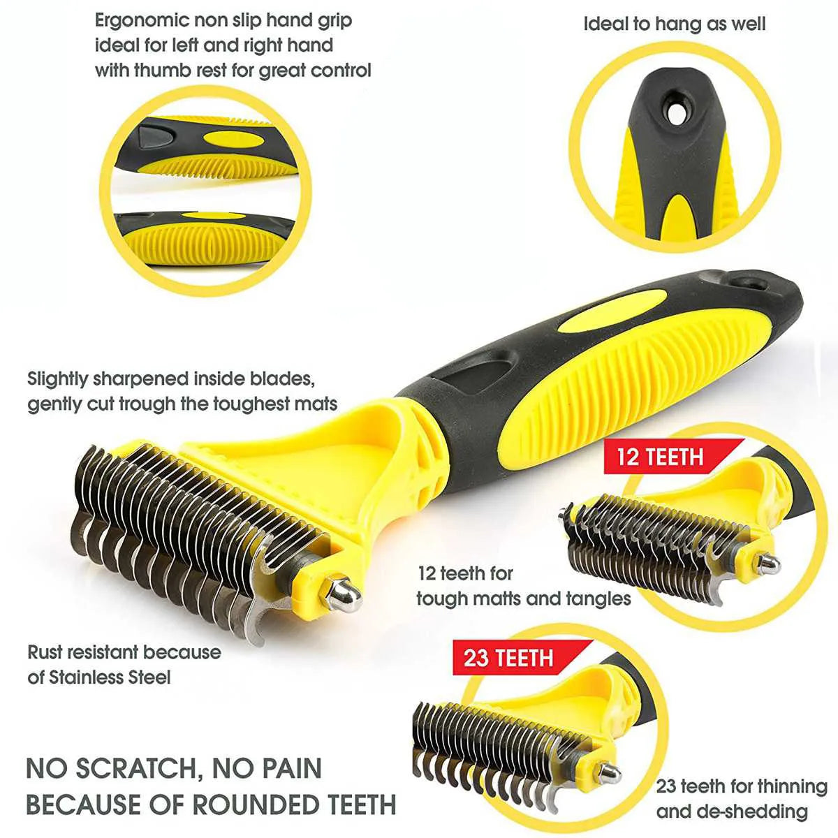 Professional Dog Dematting Comb Pet Hair Brush Double Sided Fur Knot Cutter Cat Grooming Shedding Brush for Pet Hair Tangles