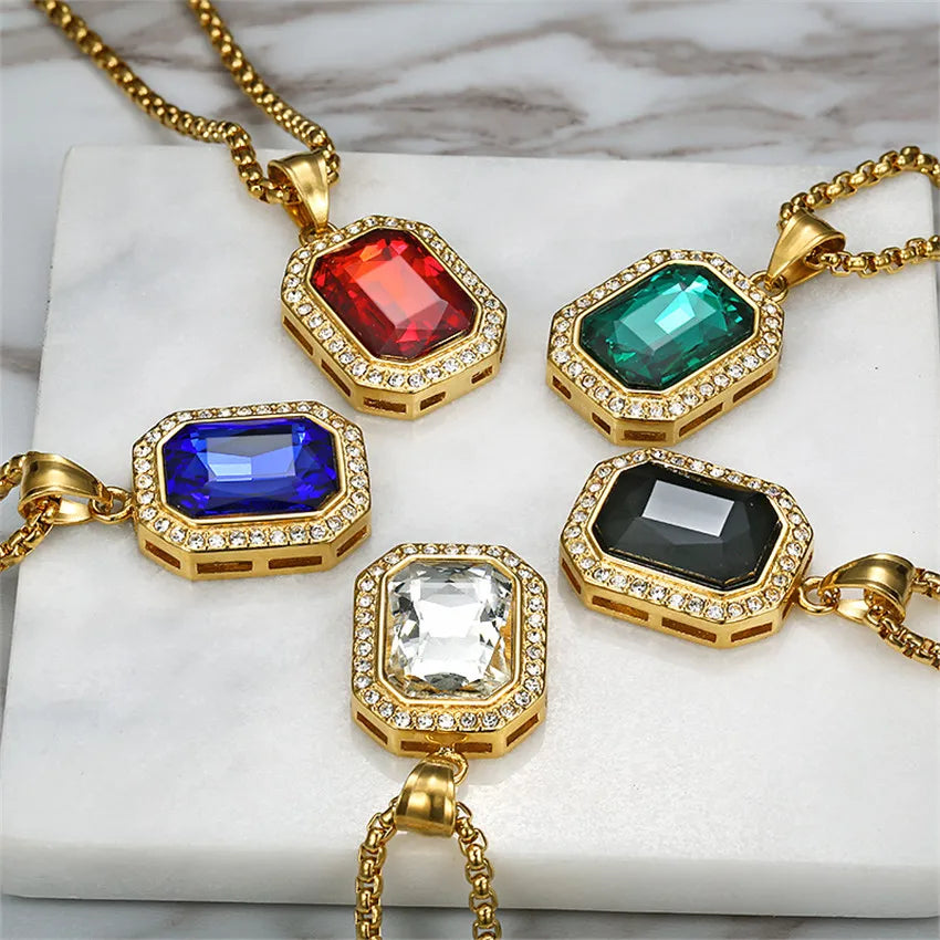 Hip Hop Iced Out Bling Square Pendant Gold Color Stainless Steel Rapper Party Necklace For Women Men Fashion Jewelry Gift 2025