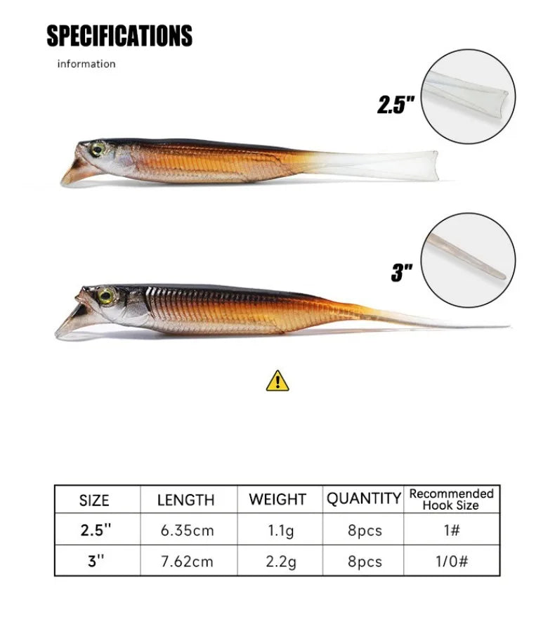Rolling Fish Floating TPE Soft Lure 2.5" 3" Hollow Channel Design Wobbler Soft Bait Left‑Right Rolling Action Artificial Baitait