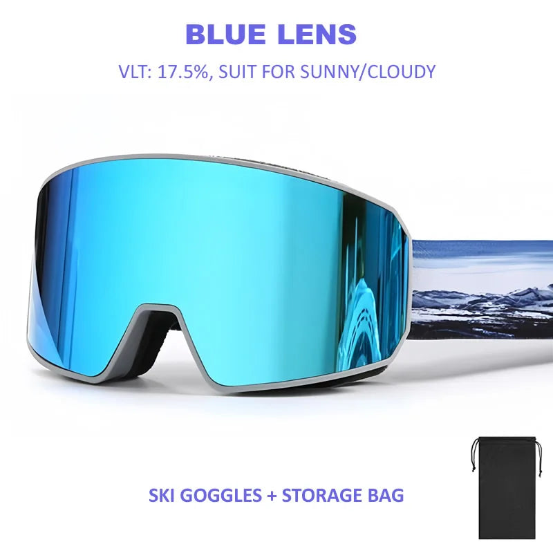 NEW Double Lens Full Ski Goggles OTG Snowboard Eyewear Adults Snow Glasses REVO Coating Anti-Fog Snow Blindness Protection