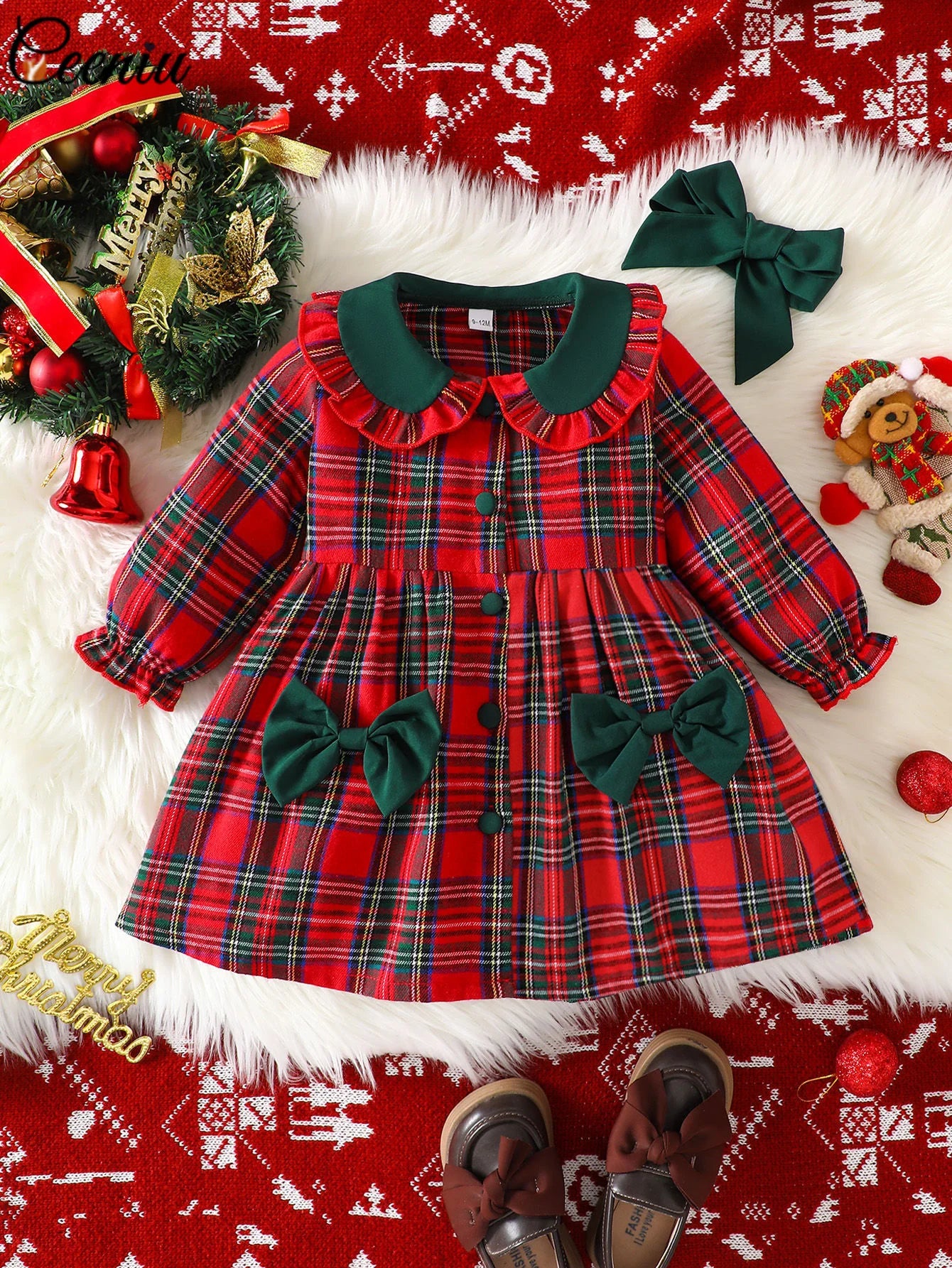 Baby Dress For New Year Green Tree Print Xmas Christmas Dress For Newborns Toddler My First New Year Girls Costumes