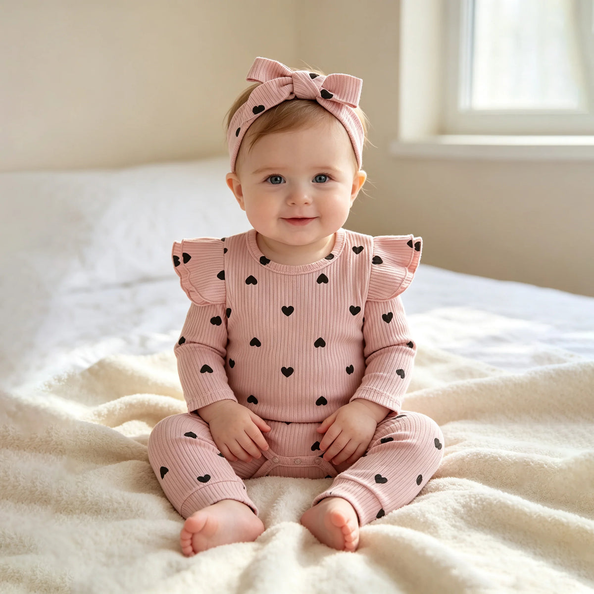 3Pcs Baby Girl Outfit Set Newborn Toddler Kids Clothing Set Baby Girls Lace Ruffles Cotton Bodysuit +Pants+Headband Clothing