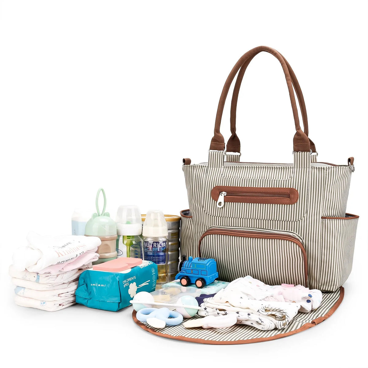 Women Shoulder Bag Travel 7 Pcs/Set Baby Diaper Bags Go Out Large Capacity Newborn Nappy  Bag with Changing Pad Multi-functional