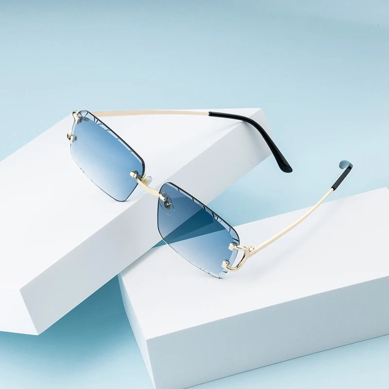 Fashion Square Sunglasses Vintage Women Men Frameless Sun Glasses Rimless Retro Luxury Brand Designer Eyeglasses UV400 Travel