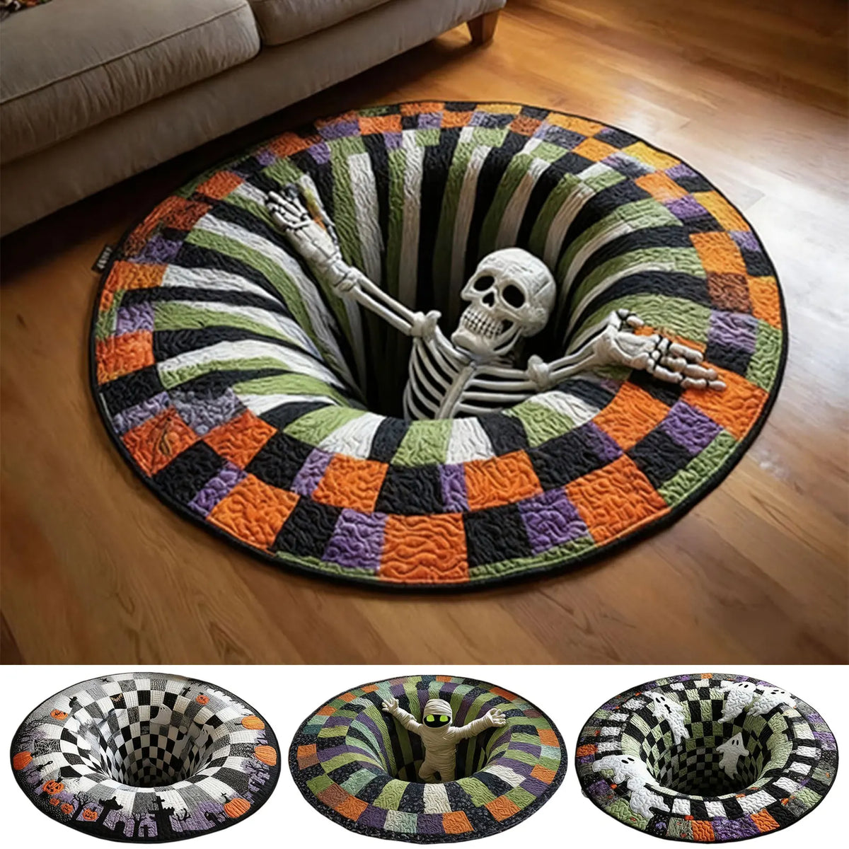 For Halloween Rug Optical-Illusion Rug Carpet Entrance Door Mat Home Decor Living Room Non-Slip Felt Carpet Halloween Present