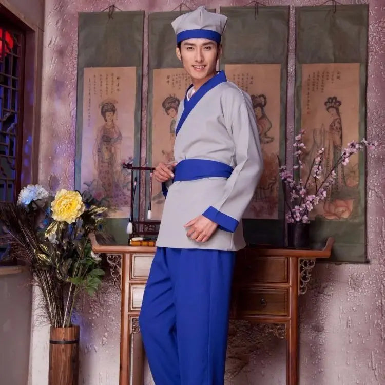 Halloween Ancient Chinese Costume for Men Servant Farmer Hanfu Adultchinese Clothes Male Performance Stage Mens Hanfu Cosplay