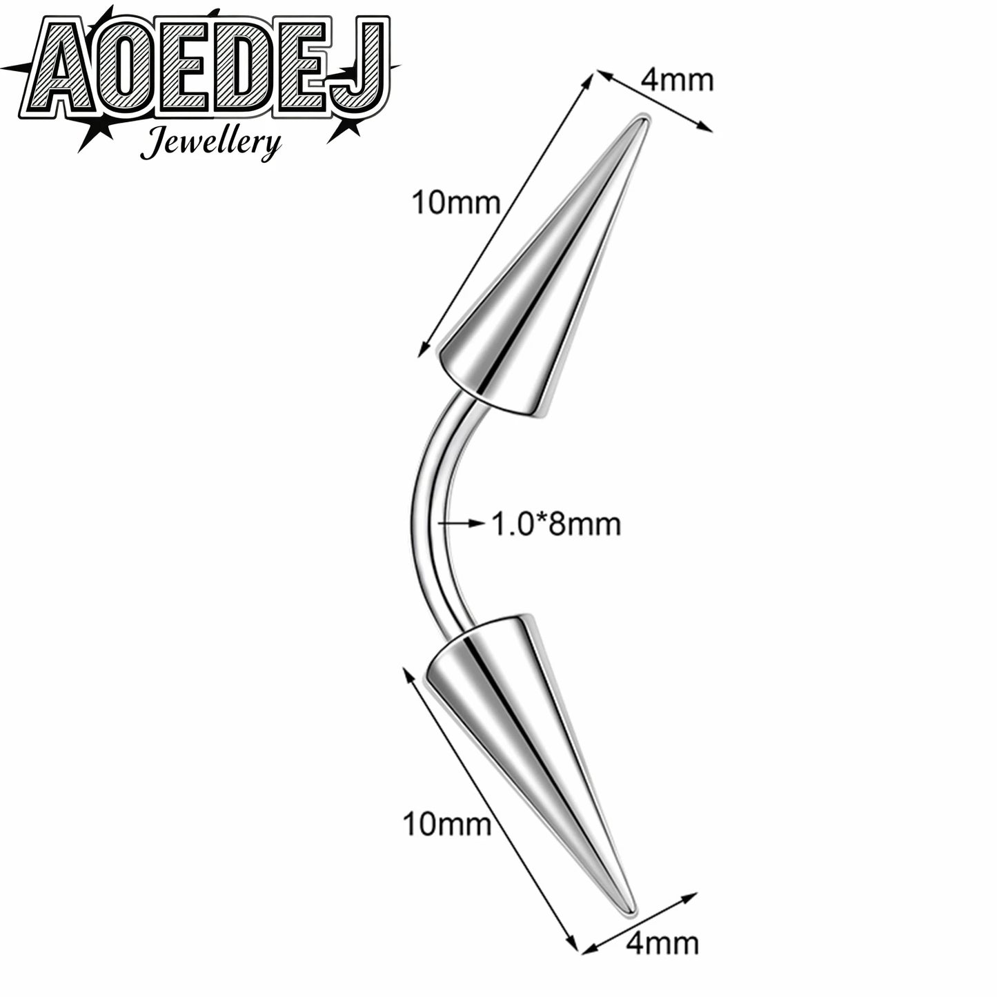 AOEDEJ 14/16/18G 1-10pcs/lot Stainless Steel Eyebrow Piercings Spike Eyebrow Rings Curved Barbell Bridge Piercing Jewelry 6-14MM