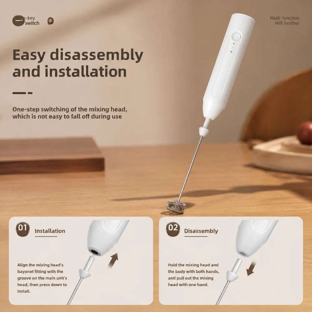 Electric Coffee Frother/MILK Whisk+Egg Beater MINI Food Blender USB Rechargeable Handheld Three Speeds Espresso Tools
