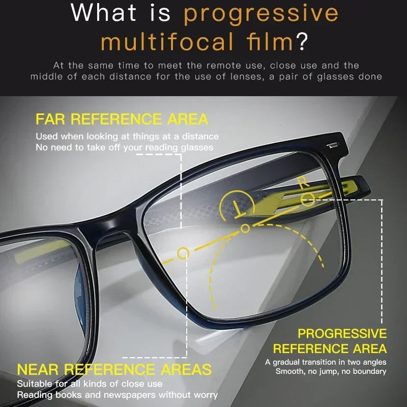 Color Changing Multifocal Presbyopia Glasses TR90 Sports Bifocal Near Far Sight Eyewear Finished Photochromic Reading Eyeglasses