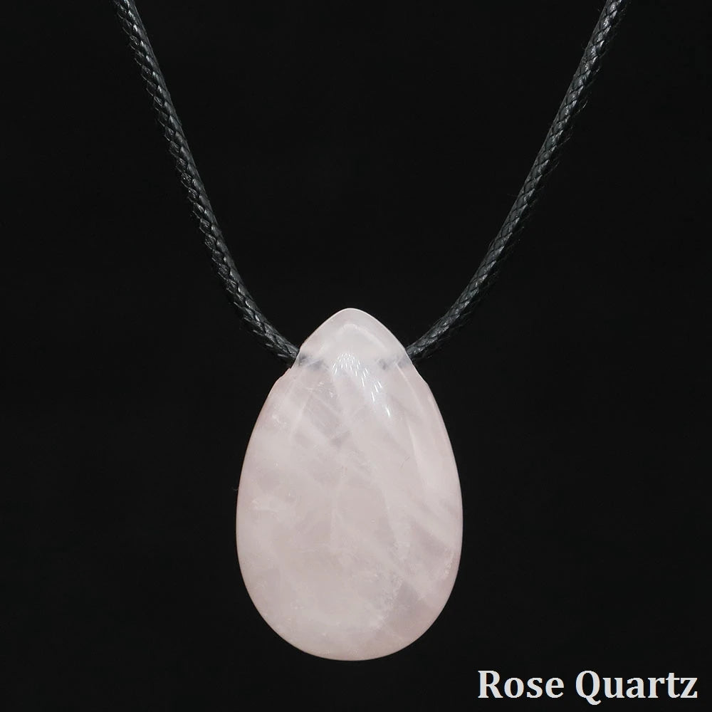 Natural Stone Water Drop Shape Necklace Pendant Rose Quartz Amethyst Lapis Lazuli Healing Crystal Gemstone Charm Jewelry Gifts