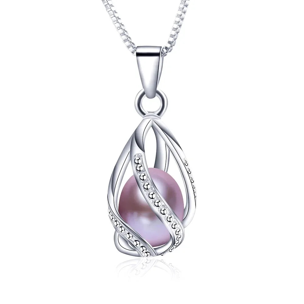 100% Natural Freshwater Pearl Cage Pendant for Women 925 sterling Silver White Pearl Pendant Necklace Jewelry with 45 Chain