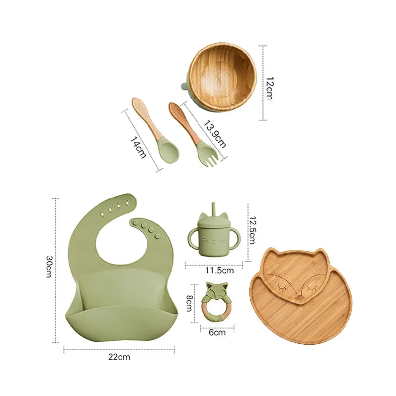 7pcs Silicone Baby Feeding Set Baby Feeding Supplies Kids Bamboo Dinnerware With Cup Children's Dishes Bowl Stuff Tableware Gift