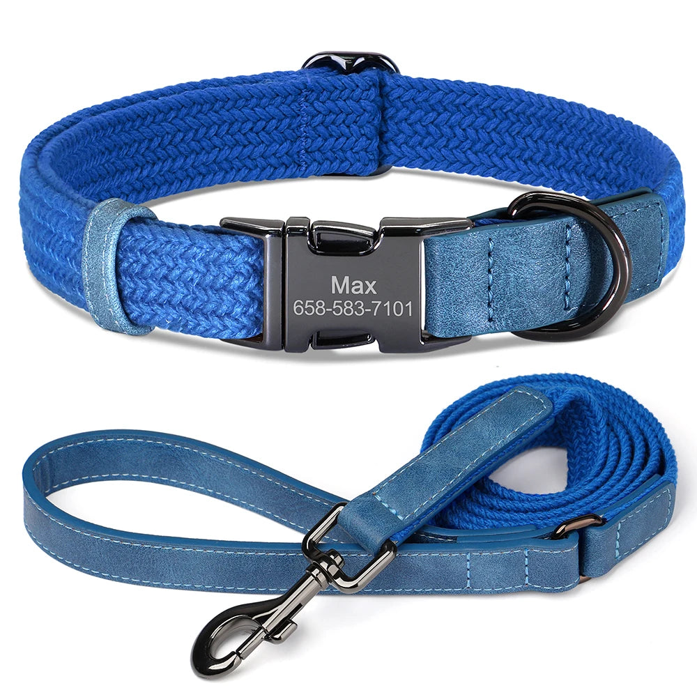 Retro Dog Collar Leash Set Custom Nylon Dog Collars With Walking Lead Rope Adjustable Pet Necklace for Small Large Dogs Durable