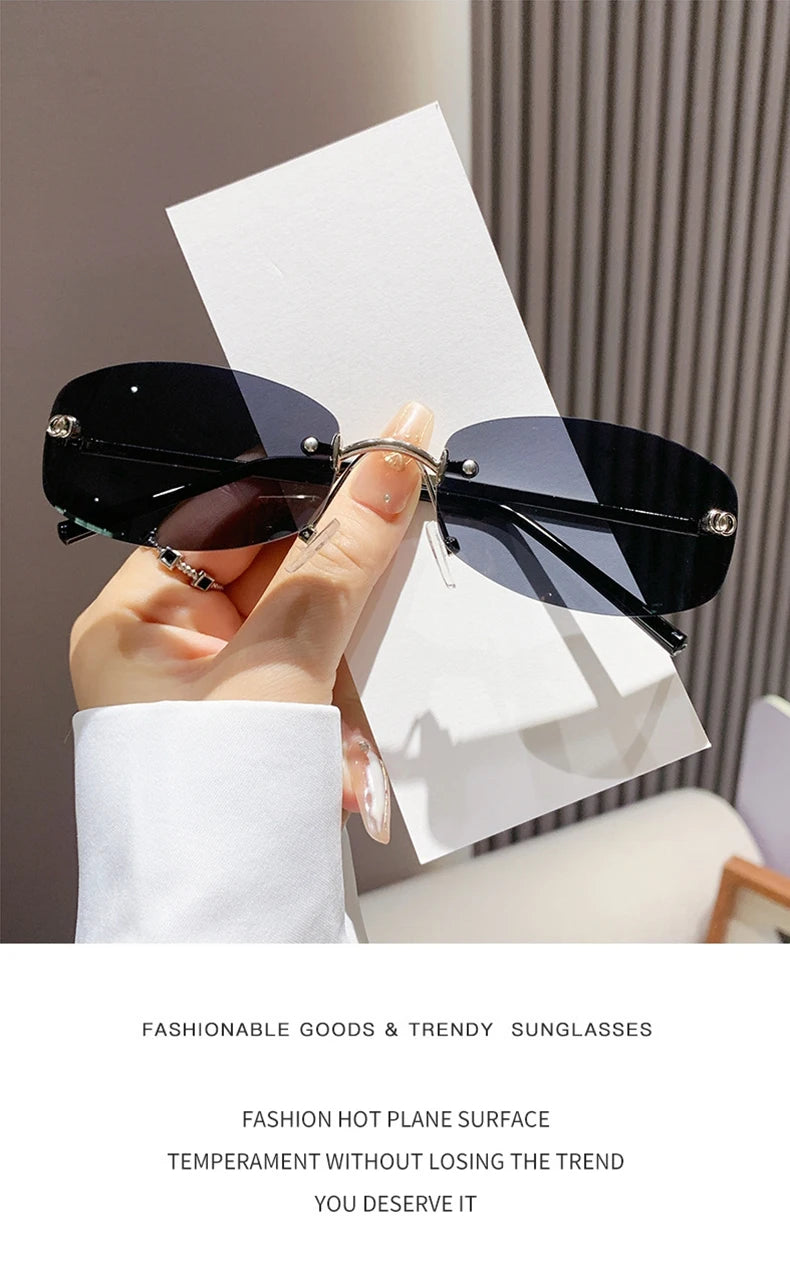 Metal Square Rimless Sunglasses Woman Retro Brand Small Rectangle y2k Sun Glasses Male Vintage Travel Fashion Eyewear