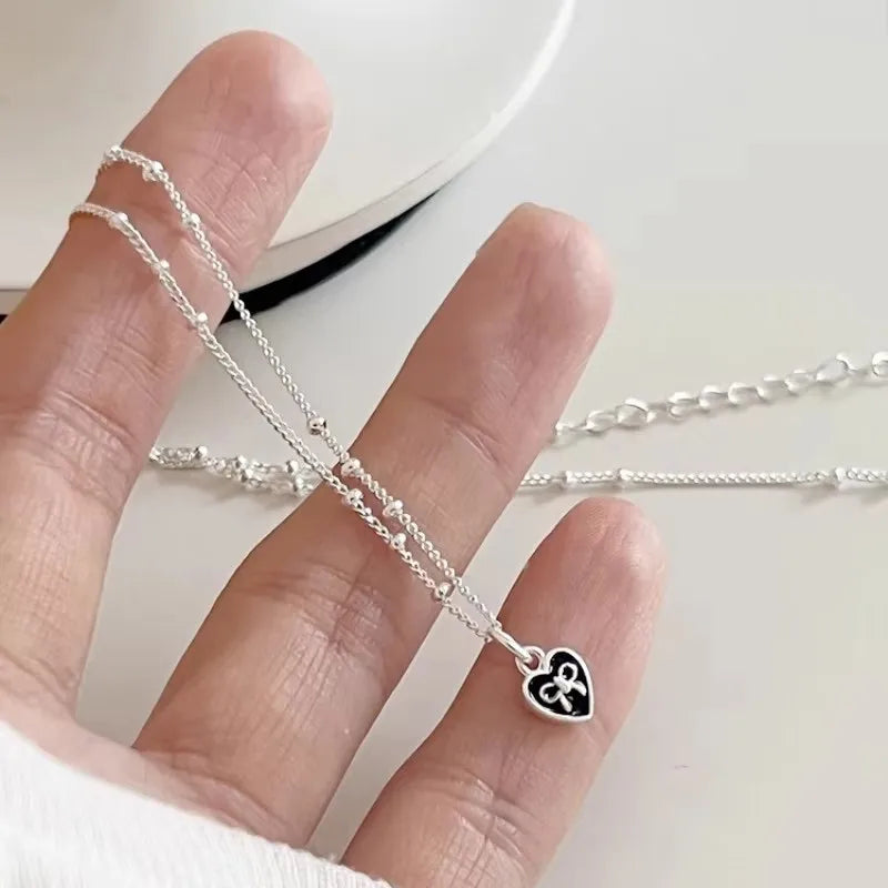 VENTFILLE  925 Sterling Silver Black Agate Necklace for Women Girl Snake Bone Chain Water Drop Jewelry Gift Dropshipping