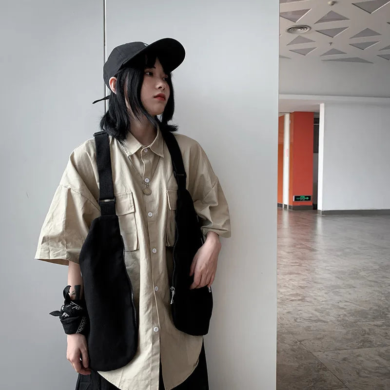 Multifunctional Cargo Vest Chest Bag Men Women Street Hip Hop Backpack Multi-purpose Wearable Crossbody Bags