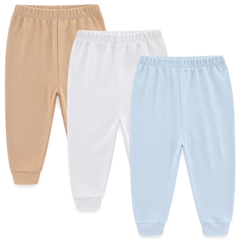 Solid Color 100%cotton Newborn Baby Pants 3/4Pieces Baby Girl Trousers 0-24M Soft Cartoon Print Baby Boy Pants Accessories