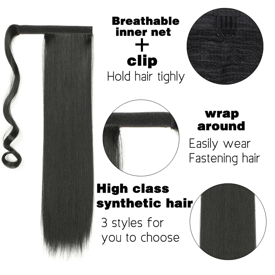 Synthetic Ponytail Long Straight Wrap Around Ponytail Hair Extension Heat-Reistant Fiber Pony Tail Fake Hairpieces For Women