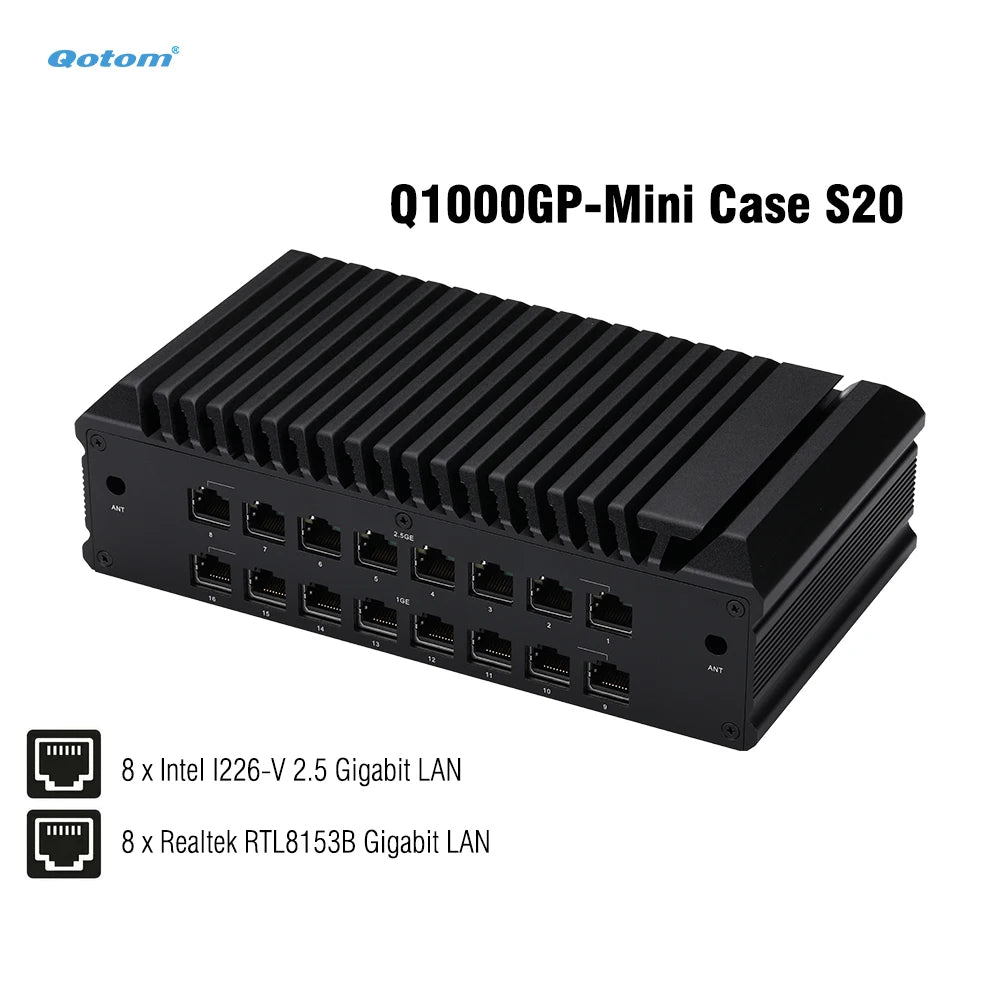 Qotom Barebone Fanless Mini PC 8x Intel i226-V 2.5G LAN Core i7-10510U i5-8260U Firewall Router Soft Router RS232 Console