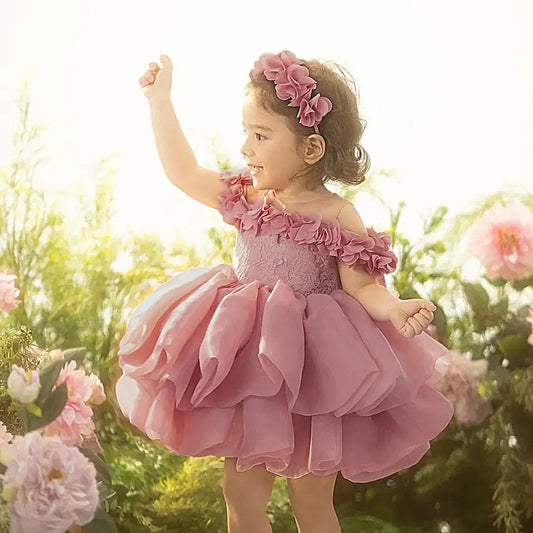 Elegant Flower Bridesmaids Party Baby Girls Dress Toddler 1st Birthday Wedding Princess Dress for Girl Bow Christening Prom Gown