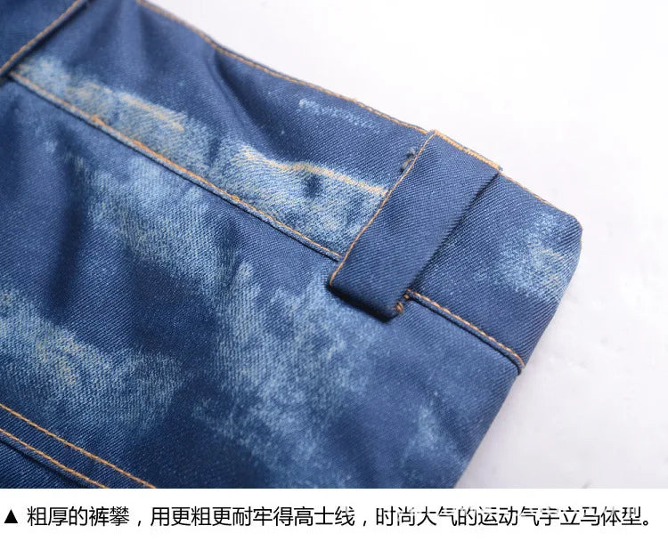 style denim ski pants suspenders denim ski pants men's skating snowboard waterproof, windproof and warm ski pants