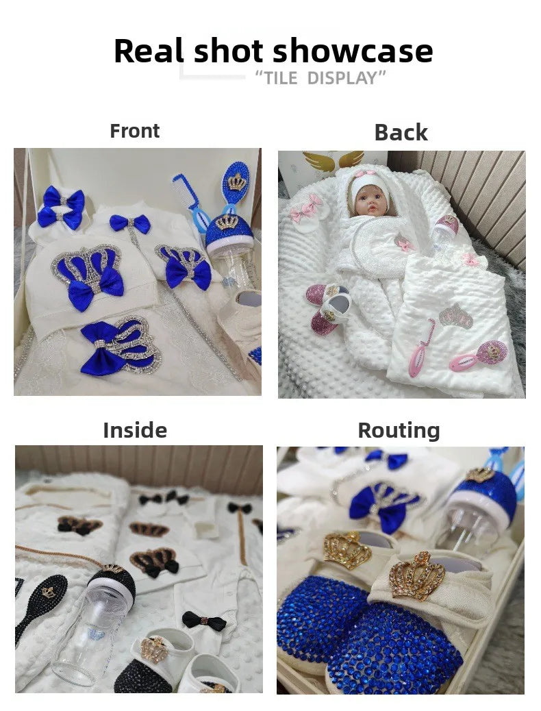 Ins Handmade Baby Swaddle Set Newbaby Gift Onesie Climbing Clothes High-end Gift Box Set Custom Newborn Baptism Clothes