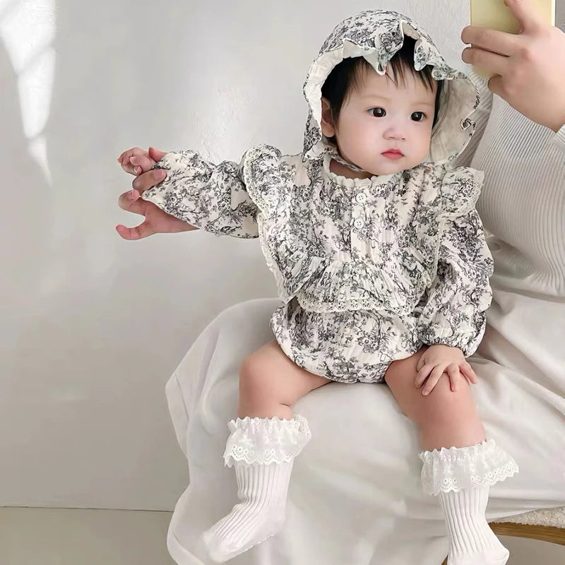 Newborn Romper Chinese Style Ink Painting Newborn Baby Girl Bodysuits +Hat Cotton Girls Jumpsuits Infants Onesie Outfits Clothes