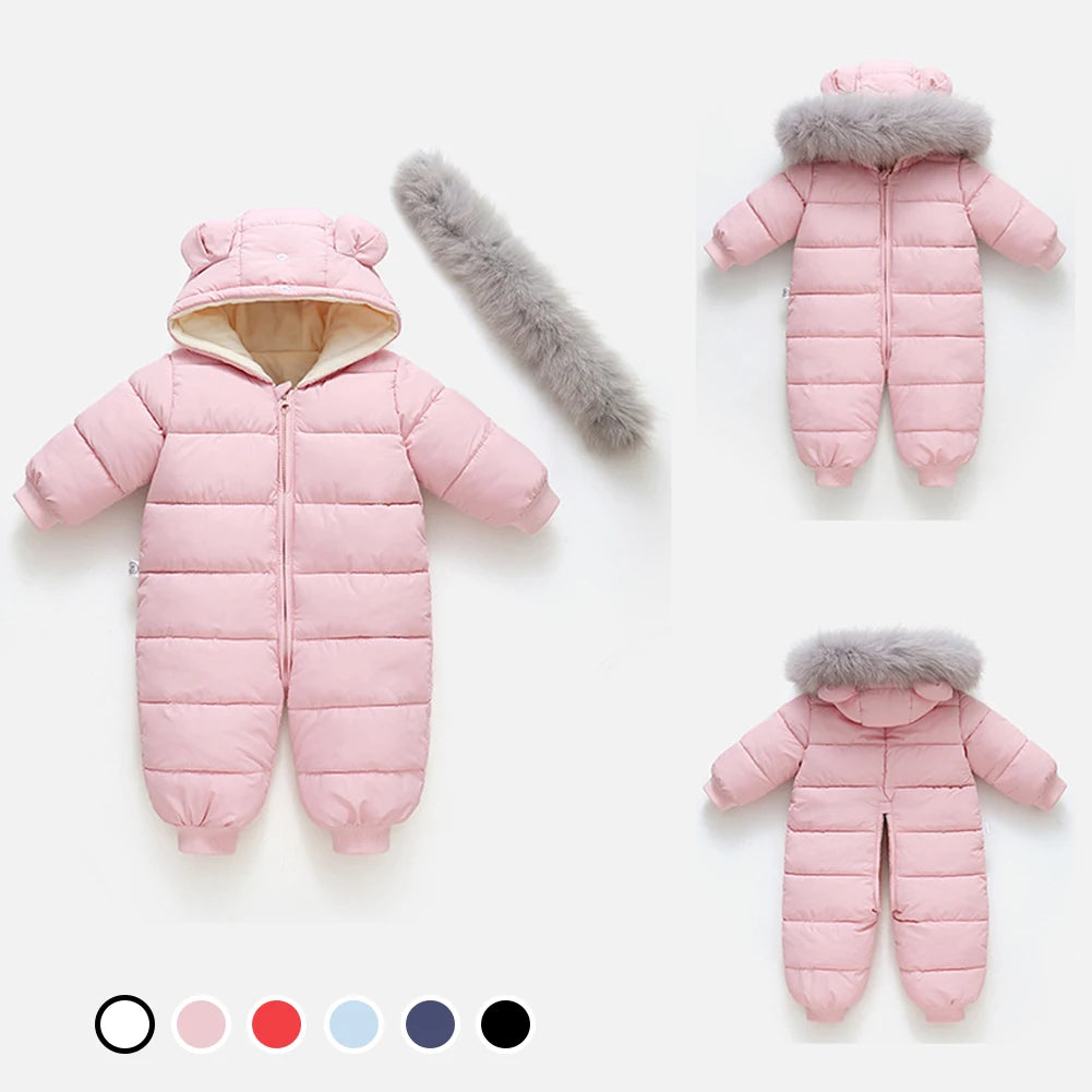 Baby Fur Hooded Jumpsuit,Waterproof -30 Degrees Snowsuits,Toddler Children's Winter Overalls,Infant Boys Girls Down Jacket 1-3T