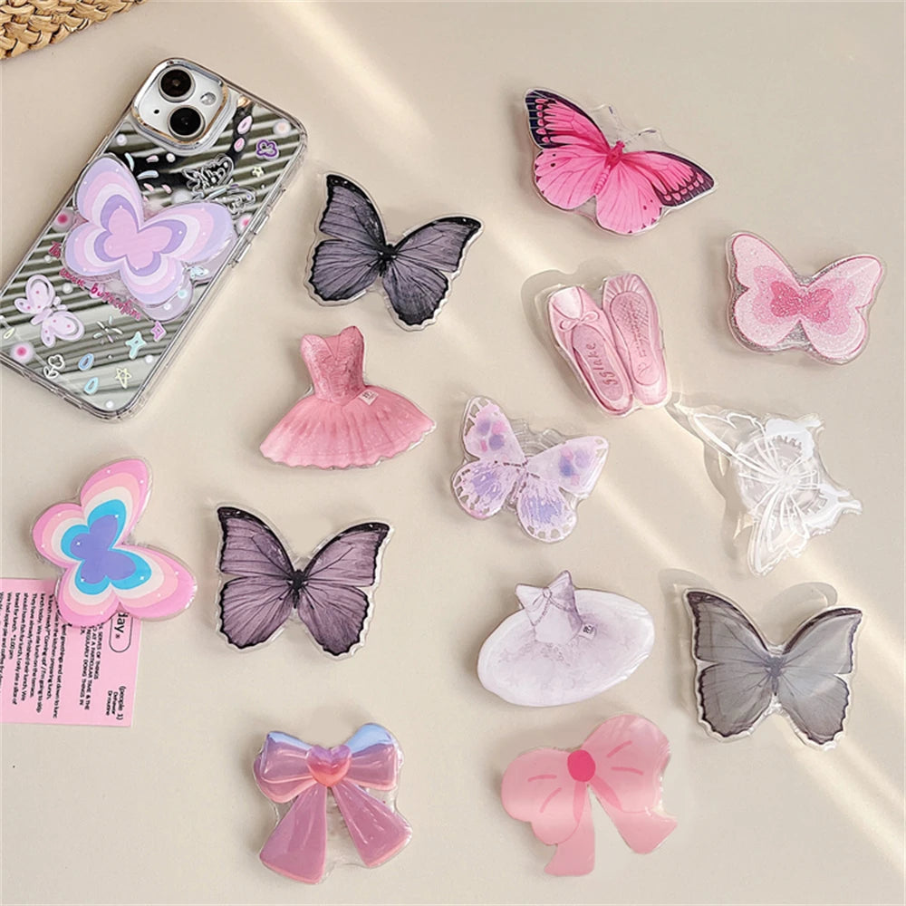 Cute Butterfly Phone Grip Tok Griptok  Holder Ring For iPhone 16 Universal Accessories Lovely Bowknot Phone Stand Bracket Socket