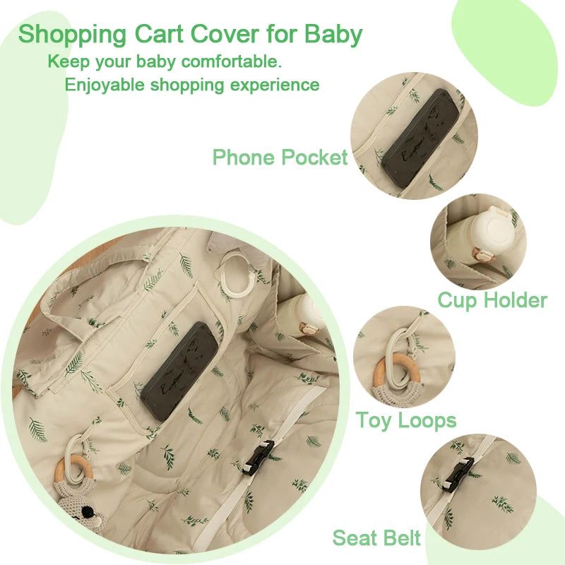 Baby Shopping Cart Cover with Toy Loop Universal Fit Soft Breathable Cart Seat Cover Washable Infant Grocery Cart Liner for Kids