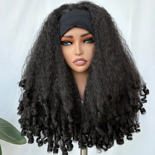 X-TRESS 20inch Synthetic Afro Curly Headband Wig for Women Kinky Straight Hair with Bouncy Curls Fully Soft Hair Easy to Wear
